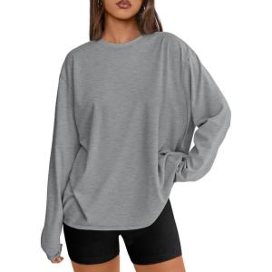 imageTrendy Queen Womens Oversized Long Sleeve T Shirts 2025 Basic Crewneck Tee Fall Tops Casual Workout Y2K ClothesGrey