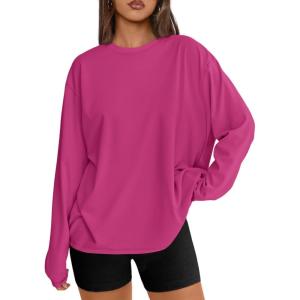 imageTrendy Queen Womens Oversized Long Sleeve T Shirts 2025 Basic Crewneck Tee Fall Tops Casual Workout Y2K ClothesHotpink