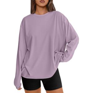 imageTrendy Queen Womens Oversized Long Sleeve T Shirts 2025 Basic Crewneck Tee Fall Tops Casual Workout Y2K ClothesPurple