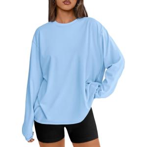 imageTrendy Queen Womens Oversized Long Sleeve T Shirts 2025 Basic Crewneck Tee Fall Tops Casual Workout Y2K ClothesSkyblue