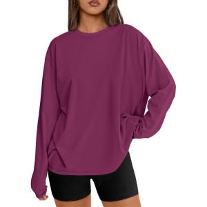 imageTrendy Queen Womens Oversized Long Sleeve T Shirts 2025 Basic Crewneck Tee Fall Tops Casual Workout Y2K ClothesWine