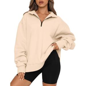 imageTrendy Queen Womens Oversized Sweatshirts Fall Sweaters Fashion Hoodies Half Zip Pullover Long Sleeve Shirts ClothesApricot