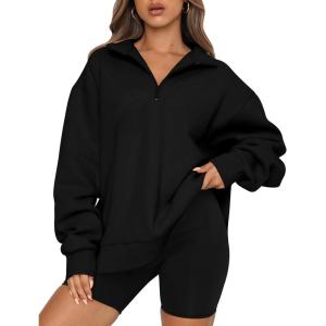 imageTrendy Queen Womens Oversized Sweatshirts Fall Sweaters Fashion Hoodies Half Zip Pullover Long Sleeve Shirts ClothesBlack