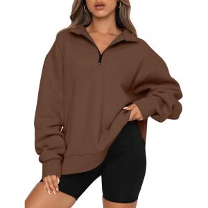 imageTrendy Queen Womens Oversized Sweatshirts Fall Sweaters Fashion Hoodies Half Zip Pullover Long Sleeve Shirts ClothesBrown