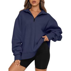 imageTrendy Queen Womens Oversized Sweatshirts Fall Sweaters Fashion Hoodies Half Zip Pullover Long Sleeve Shirts ClothesDarkblue