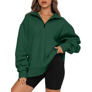 imageTrendy Queen Womens Oversized Sweatshirts Fall Sweaters Fashion Hoodies Half Zip Pullover Long Sleeve Shirts ClothesDarkgreen