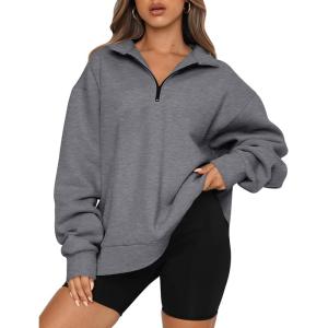 imageTrendy Queen Womens Oversized Sweatshirts Fall Sweaters Fashion Hoodies Half Zip Pullover Long Sleeve Shirts ClothesDarkgrey