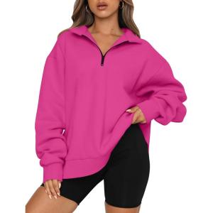 imageTrendy Queen Womens Oversized Sweatshirts Fall Sweaters Fashion Hoodies Half Zip Pullover Long Sleeve Shirts ClothesHotpink