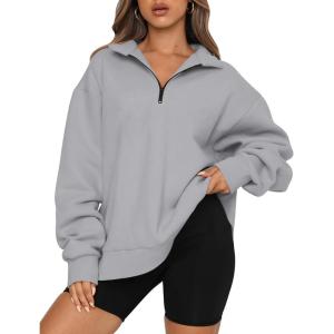 imageTrendy Queen Womens Oversized Sweatshirts Fall Sweaters Fashion Hoodies Half Zip Pullover Long Sleeve Shirts ClothesLightgrey
