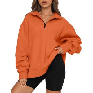 imageTrendy Queen Womens Oversized Sweatshirts Fall Sweaters Fashion Hoodies Half Zip Pullover Long Sleeve Shirts ClothesOrange