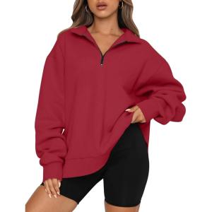 imageTrendy Queen Womens Oversized Sweatshirts Fall Sweaters Fashion Hoodies Half Zip Pullover Long Sleeve Shirts ClothesRed