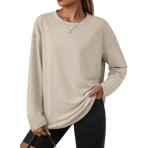 imageTrendy Queen Womens Oversized T Shirts Long Sleeve Shirts Casual Fall Fashion 2025 Winter ClothesBeige