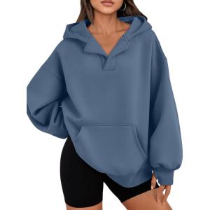 imageTrendy Queen Womens Oversized V Neck Hoodies with Thumb Hole Pullover Sweatshirts Y2k Clothes Fall Fashion Outfits 2025Dustyblue