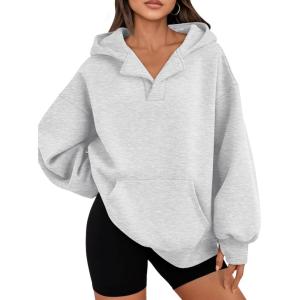 imageTrendy Queen Womens Oversized V Neck Hoodies with Thumb Hole Pullover Sweatshirts Y2k Clothes Fall Fashion Outfits 2025Grey