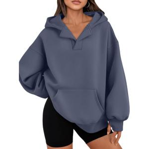 imageTrendy Queen Womens Oversized V Neck Hoodies with Thumb Hole Pullover Sweatshirts Y2k Clothes Fall Fashion Outfits 2025Greyblue