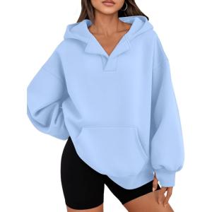 imageTrendy Queen Womens Oversized V Neck Hoodies with Thumb Hole Pullover Sweatshirts Y2k Clothes Fall Fashion Outfits 2025Skyblue