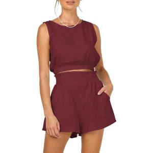 imageTrendy Queen Womens Summer 2 Piece Outfits Short Sets Matching Sleeveless Tank Top High Waisted Shorts with PocketsRed