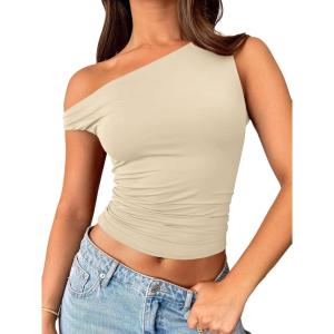 imageTrendy Queen Womens Summer Off The Shoulder Tops Going Out T Shirts Crop Tank Top Fashion Clothes Spring Outfits 2025Apricot