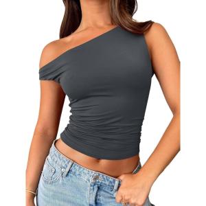 imageTrendy Queen Womens Summer Off The Shoulder Tops Going Out T Shirts Crop Tank Top Fashion Clothes Spring Outfits 2025Grey