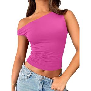 imageTrendy Queen Womens Summer Off The Shoulder Tops Going Out T Shirts Crop Tank Top Fashion Clothes Spring Outfits 2025Hot Pink