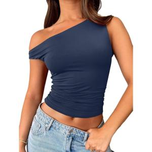 imageTrendy Queen Womens Summer Off The Shoulder Tops Going Out T Shirts Crop Tank Top Fashion Clothes Spring Outfits 2025Navy
