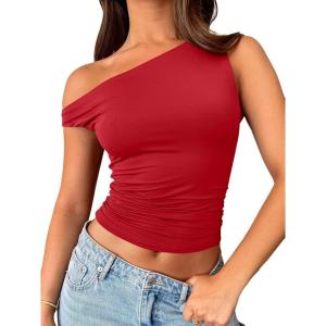 imageTrendy Queen Womens Summer Off The Shoulder Tops Going Out T Shirts Crop Tank Top Fashion Clothes Spring Outfits 2025Red