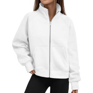 imageTrendy Queen Womens Sweatshirts Zip Up Hoodies Cropped Crewneck Pullover Casual Jackets Y2k Clothes Fall Fashion Outfits 2025White