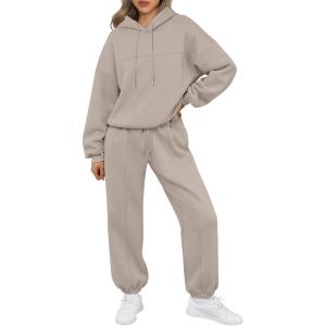 imageTrendy Queen Womens Sweatsuits 2 Piece Outfits Fall Lounge Sets Wide Leg Sweatpants and Oversized Hoodies with DrawstringCoffeegery