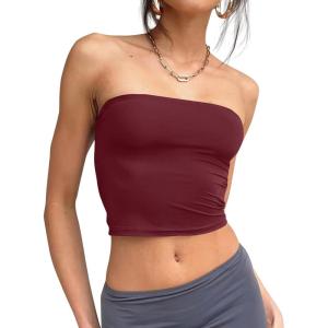 imageTrendy Queen Womens Tube Tops Strapless Crop Tops Basic Backless Sleeveless Bandeau Going Out Cute 2025 Summer OutfitsBurgundy