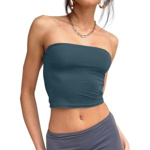 imageTrendy Queen Womens Tube Tops Strapless Crop Tops Basic Backless Sleeveless Bandeau Going Out Cute 2025 Summer OutfitsHaze Blue