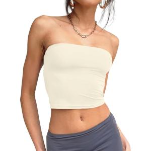 imageTrendy Queen Womens Tube Tops Strapless Crop Tops Basic Backless Sleeveless Bandeau Going Out Cute 2025 Summer OutfitsLight Apricot