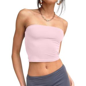 imageTrendy Queen Womens Tube Tops Strapless Crop Tops Basic Backless Sleeveless Bandeau Going Out Cute 2025 Summer OutfitsPink