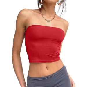 imageTrendy Queen Womens Tube Tops Strapless Crop Tops Basic Backless Sleeveless Bandeau Going Out Cute 2025 Summer OutfitsRed