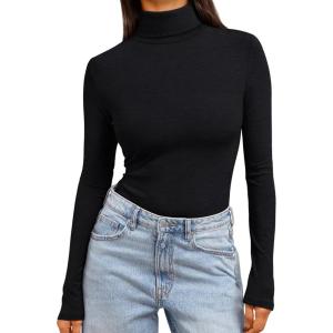 imageTrendy Queen Womens Turtleneck Long Sleeve Shirts Fall Fashion Basic Thermal Underwear Tops Winter Clothes 2025Black