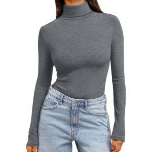 imageTrendy Queen Womens Turtleneck Long Sleeve Shirts Fall Fashion Basic Thermal Underwear Tops Winter Clothes 2025Grey
