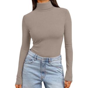 imageTrendy Queen Womens Turtleneck Long Sleeve Shirts Fall Fashion Basic Thermal Underwear Tops Winter Clothes 2025Khaki