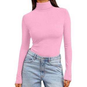 imageTrendy Queen Womens Turtleneck Long Sleeve Shirts Fall Fashion Basic Thermal Underwear Tops Winter Clothes 2025Pink