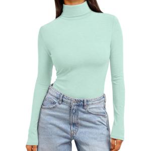 imageTrendy Queen Womens Turtleneck Long Sleeve Shirts Fall Fashion Basic Thermal Underwear Tops Winter Clothes 2025Sage