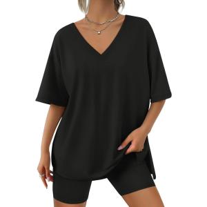 imageTrendy Queen Womens Two Piece Lounge Sets Summer Outfits 2025 Spring Fashion Vacation Tops Shorts Matching TracksuitsBlack