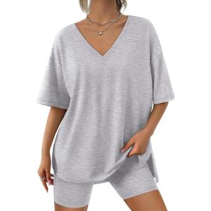 imageTrendy Queen Womens Two Piece Lounge Sets Summer Outfits 2025 Spring Fashion Vacation Tops Shorts Matching TracksuitsGrey