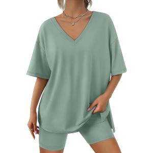 imageTrendy Queen Womens Two Piece Lounge Sets Summer Outfits 2025 Spring Fashion Vacation Tops Shorts Matching TracksuitsLightgreen