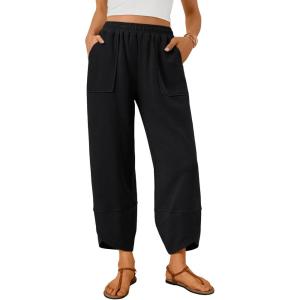imageTrendy Queen Womens Wide Leg Pants Summer Capri Palazzo Harem Casual Barrel Sweatpants Baggy Slacks with PocketsBlack