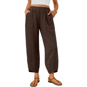 imageTrendy Queen Womens Wide Leg Pants Summer Capri Palazzo Harem Casual Barrel Sweatpants Baggy Slacks with PocketsBrown