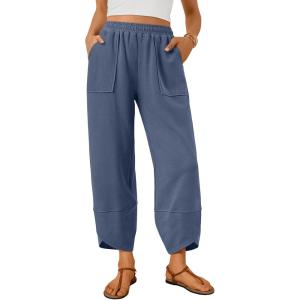 imageTrendy Queen Womens Wide Leg Pants Summer Capri Palazzo Harem Casual Barrel Sweatpants Baggy Slacks with PocketsGreyblue
