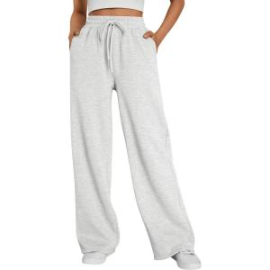 imageTrendy Queen Womens Wide Leg Sweatpants High Waisted Baggy Lounge Pants Drawstring Athletic Flared Joggers with PocketsGrey