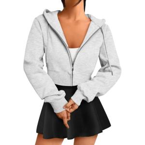 imageTrendy Queen Womens Zip Up Cropped Hoodies Long Sleeve Sweatshirts Jackets Fall Fashion 2024 Y2k Winter ClothesGrey