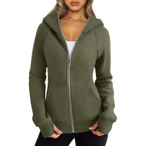 imageTrendy Queen Womens Zip Up Hoodies Fleece Jackets Oversized Sweatshirts Fall Fashion Outfits Sweaters Winter ClothesArmygreen