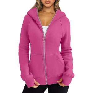 imageTrendy Queen Womens Zip Up Hoodies Fleece Jackets Oversized Sweatshirts Fall Fashion Outfits Sweaters Winter ClothesHotpink