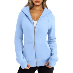 imageTrendy Queen Womens Zip Up Hoodies Fleece Jackets Oversized Sweatshirts Fall Fashion Outfits Sweaters Winter ClothesLightblue