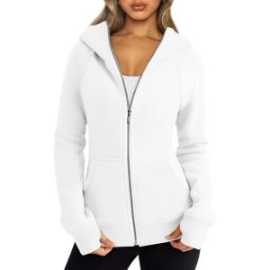 imageTrendy Queen Womens Zip Up Hoodies Fleece Jackets Oversized Sweatshirts Fall Fashion Outfits Sweaters Winter ClothesWhite